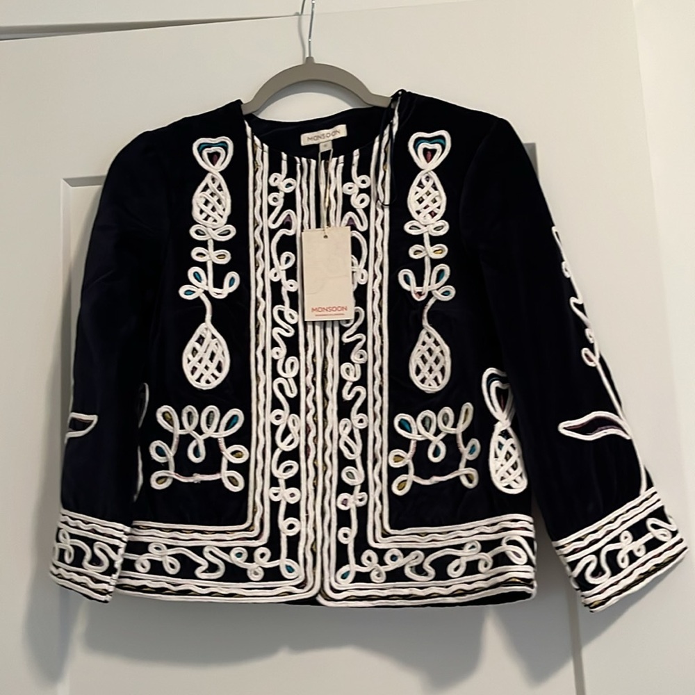 Monsoon Navy and White Short Jacket